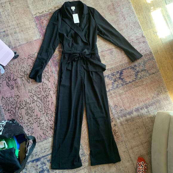 NWT MEDIUM black a new day wide leg deep v jumpsuit - Picture 1 of 3